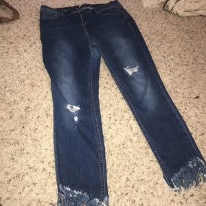 Free people distressed fringe jeans